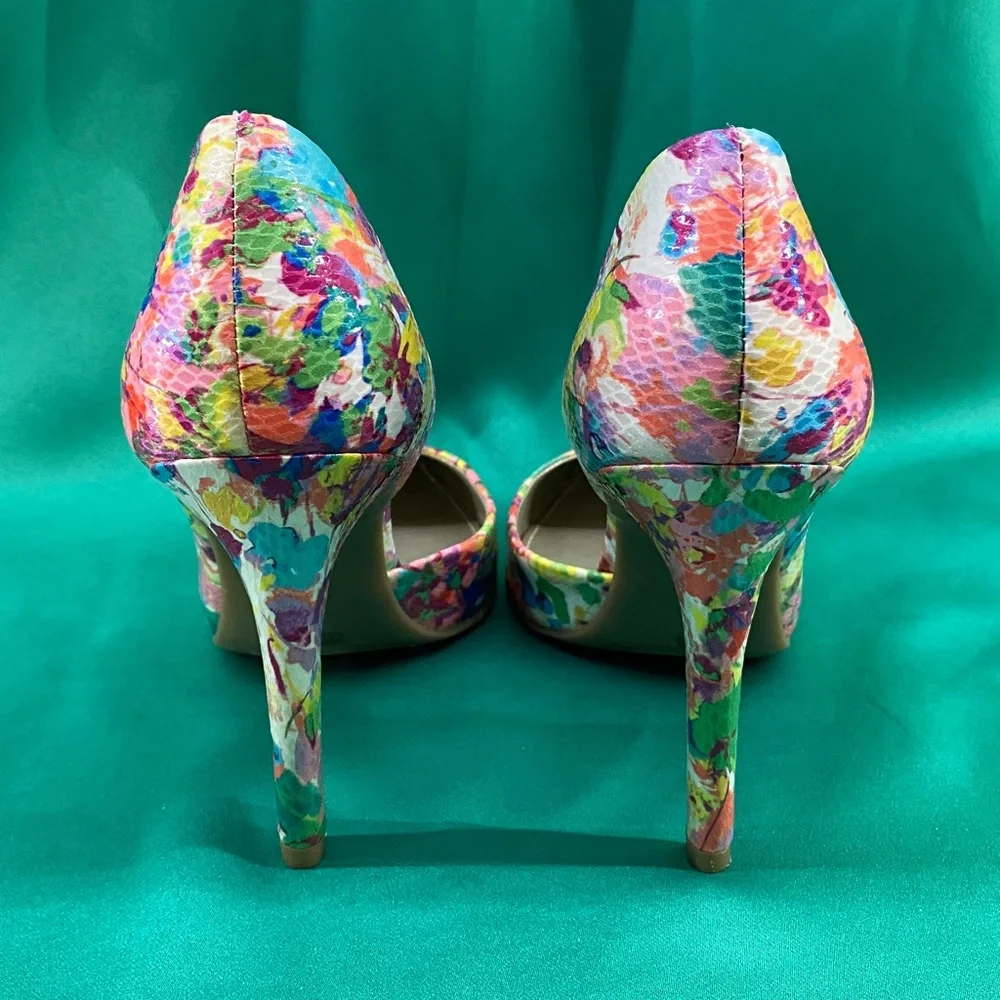 a.n.a Multi-color Floral w/Snakeskin Texture Pointed-Toe 4” Heels—Size 9M